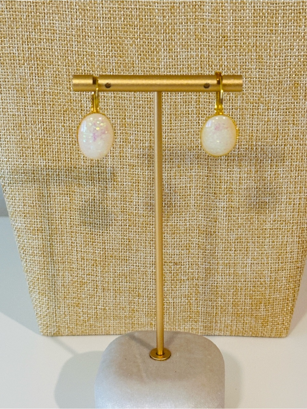 Fashion Jewelry Gold-Tone Earrings with Iridescent White Drops